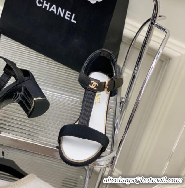 Cheap Price Chanel Lambskin & Grosgrain Heel Sandals G39022 4.5cm Black 0328004