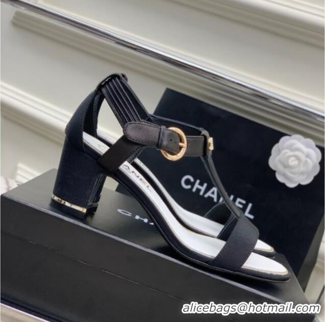 Cheap Price Chanel Lambskin & Grosgrain Heel Sandals G39022 4.5cm Black 0328004