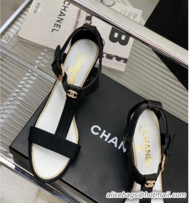 Cheap Price Chanel Lambskin & Grosgrain Heel Sandals G39022 4.5cm Black 0328004