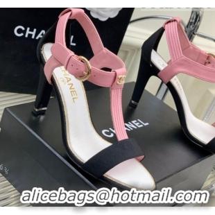 Luxury Chanel Lambskin & Grosgrain Heel Sandals G39022 9cm Pink/Black 328005