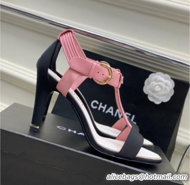 Luxury Chanel Lambskin & Grosgrain Heel Sandals G39022 9cm Pink/Black 328005