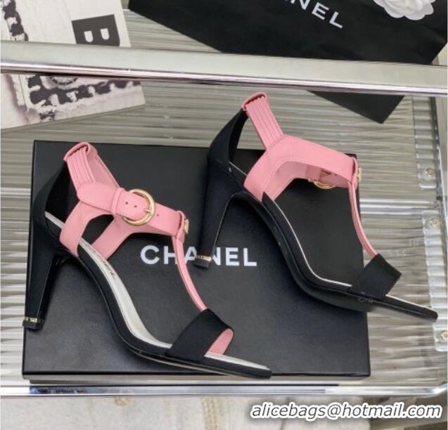 Luxury Chanel Lambskin & Grosgrain Heel Sandals G39022 9cm Pink/Black 328005