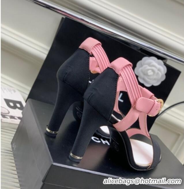 Luxury Chanel Lambskin & Grosgrain Heel Sandals G39022 9cm Pink/Black 328005