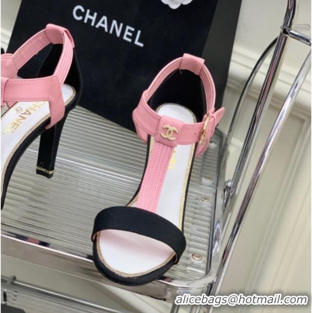 Luxury Chanel Lambskin & Grosgrain Heel Sandals G39022 9cm Pink/Black 328005