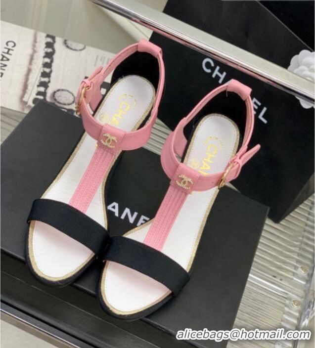 Luxury Chanel Lambskin & Grosgrain Heel Sandals G39022 9cm Pink/Black 328005