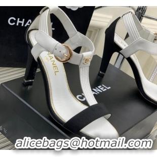 Popular Style Chanel Lambskin & Grosgrain Heel Sandals G39022 9cm White/Black 0328006