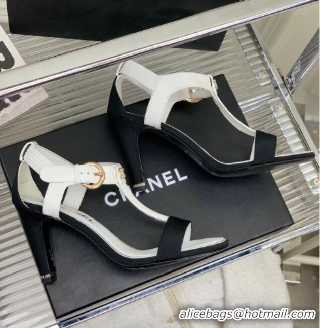 Popular Style Chanel Lambskin & Grosgrain Heel Sandals G39022 9cm White/Black 0328006