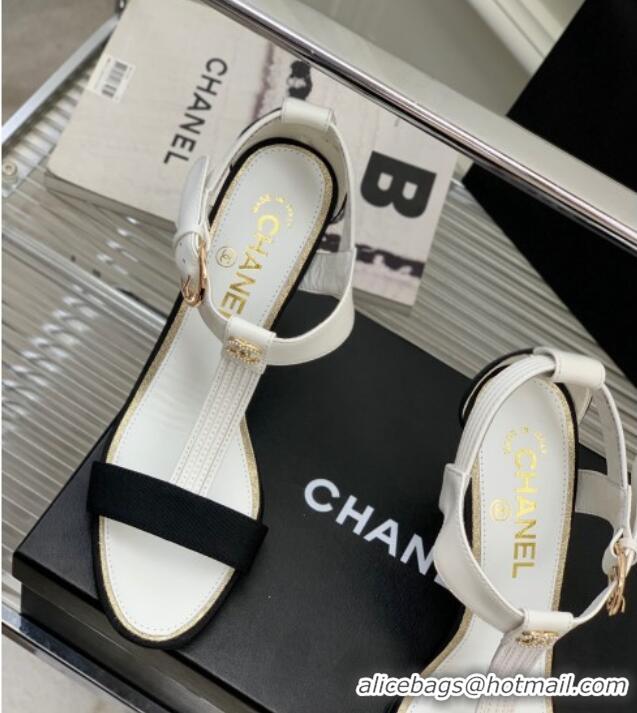 Popular Style Chanel Lambskin & Grosgrain Heel Sandals G39022 9cm White/Black 0328006