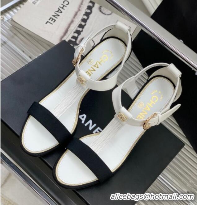 Popular Style Chanel Lambskin & Grosgrain Heel Sandals G39022 9cm White/Black 0328006