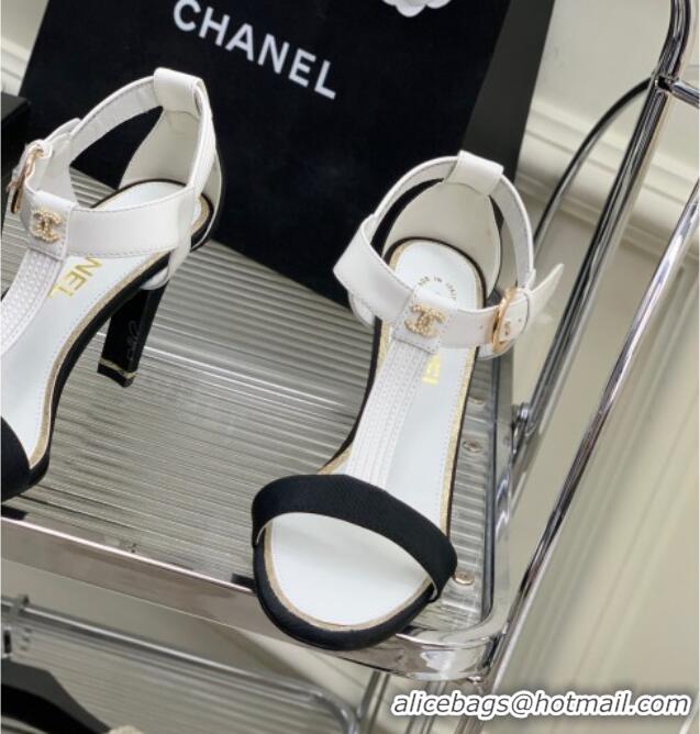 Popular Style Chanel Lambskin & Grosgrain Heel Sandals G39022 9cm White/Black 0328006