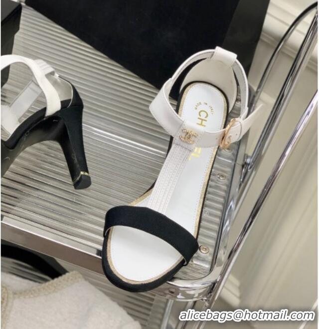 Popular Style Chanel Lambskin & Grosgrain Heel Sandals G39022 9cm White/Black 0328006