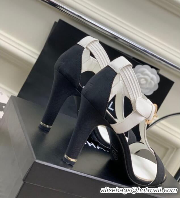 Popular Style Chanel Lambskin & Grosgrain Heel Sandals G39022 9cm White/Black 0328006