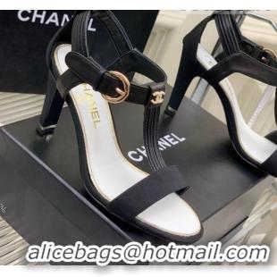 Charming Chanel Lambskin & Grosgrain Heel Sandals G39022 9cm Black 328007