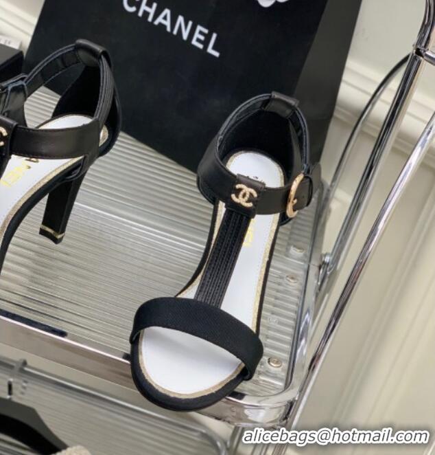 Charming Chanel Lambskin & Grosgrain Heel Sandals G39022 9cm Black 328007