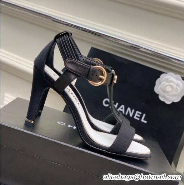 Charming Chanel Lambskin & Grosgrain Heel Sandals G39022 9cm Black 328007