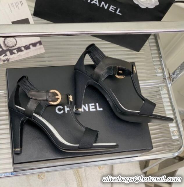 Charming Chanel Lambskin & Grosgrain Heel Sandals G39022 9cm Black 328007