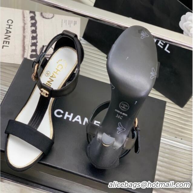 Charming Chanel Lambskin & Grosgrain Heel Sandals G39022 9cm Black 328007