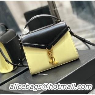 Discount SAINT LAURENT CASSANDRA SMALL TOP HANDLE BAG IN SMOOTH LEATHER 602716 black&yellow