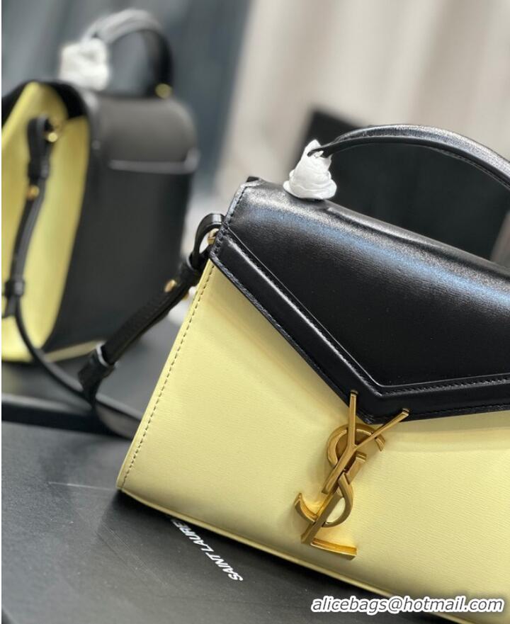 Discount SAINT LAURENT CASSANDRA SMALL TOP HANDLE BAG IN SMOOTH LEATHER 602716 black&yellow