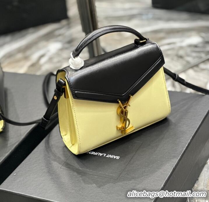 Discount SAINT LAURENT CASSANDRA SMALL TOP HANDLE BAG IN SMOOTH LEATHER 602716 black&yellow