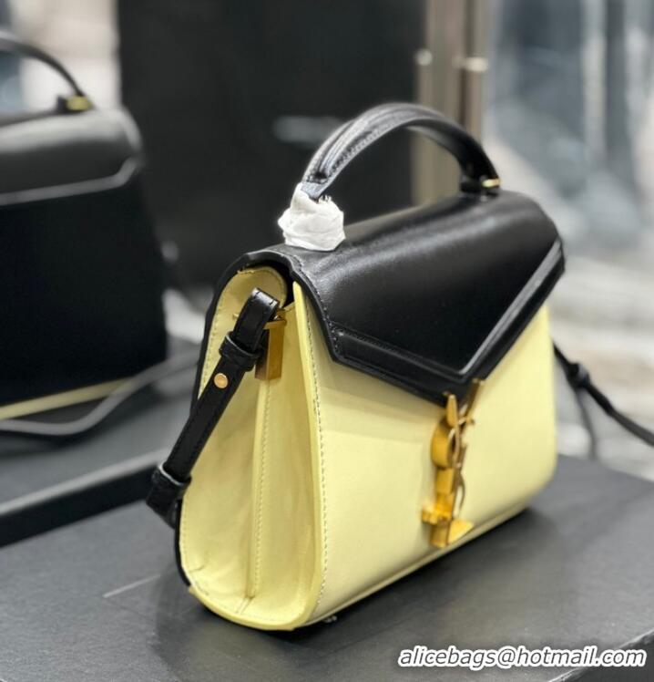 Discount SAINT LAURENT CASSANDRA SMALL TOP HANDLE BAG IN SMOOTH LEATHER 602716 black&yellow