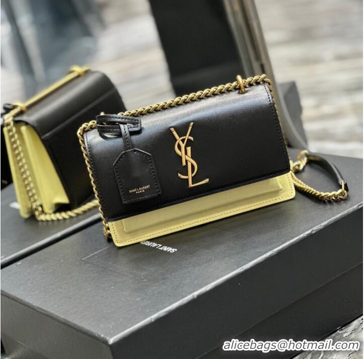 Big Discount SAINT LAURENT SUNSET MEDIUM IN SMOOTH LEATHER 422906 black&yellow