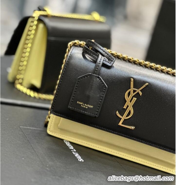 Well Crafted SAINT LAURENT SUNSET SMALL IN SMOOTH LEATHER 441972 black&yellow