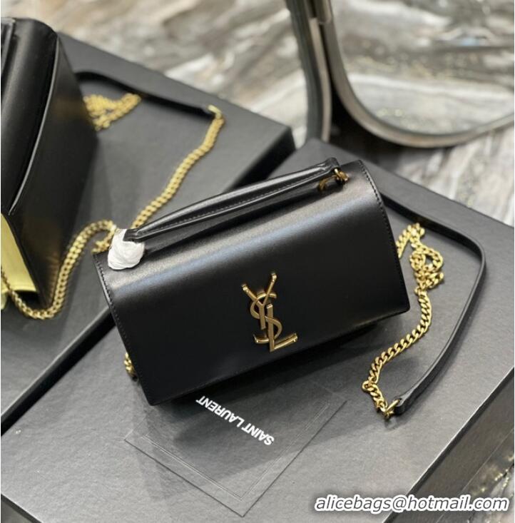 Buy Inexpensive SAINT LAURENT SUNSET CHAIN WALLET IN COATED BARK LEATHER 533026 black&yellow