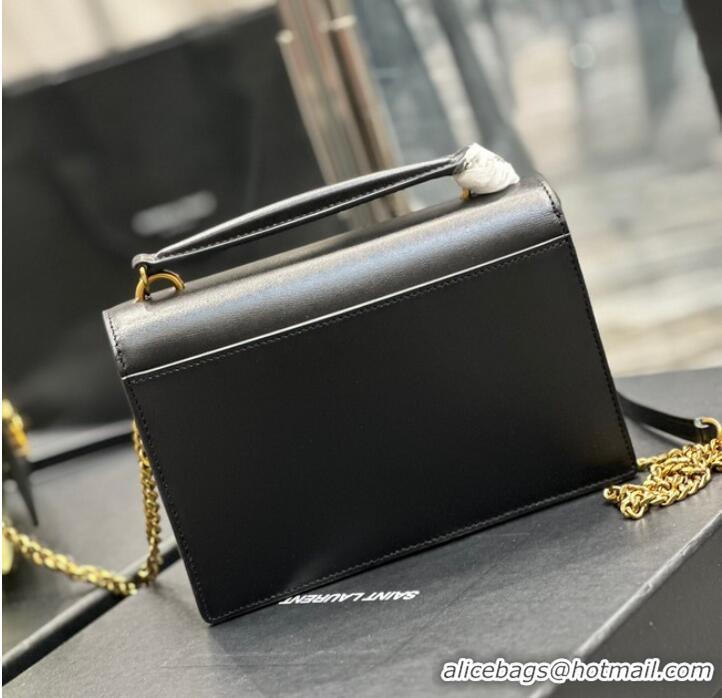 Buy Inexpensive SAINT LAURENT SUNSET CHAIN WALLET IN COATED BARK LEATHER 533026 black&yellow