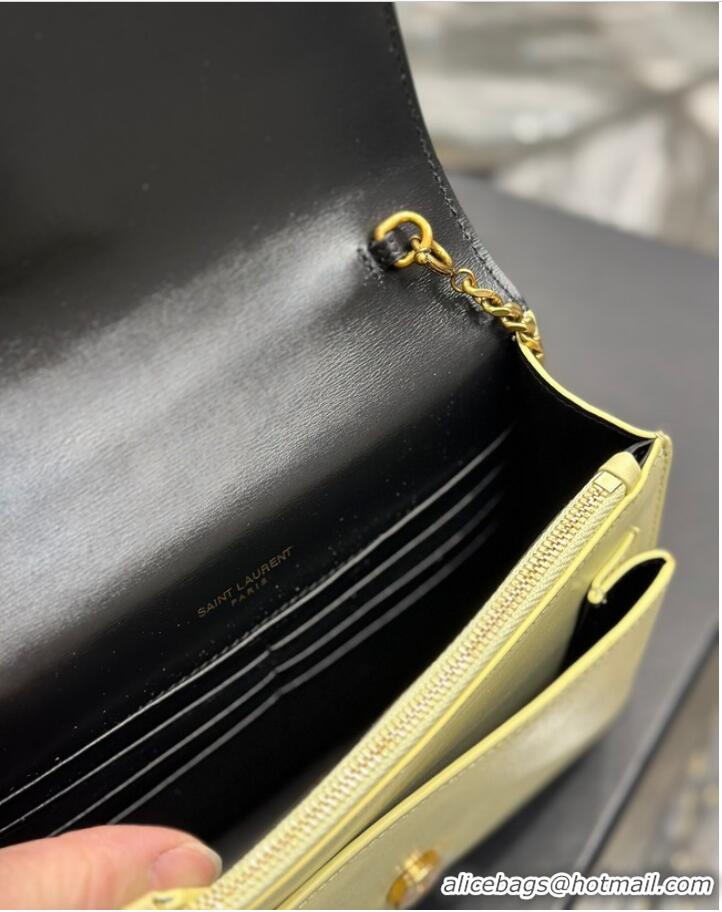 Buy Inexpensive SAINT LAURENT SUNSET CHAIN WALLET IN COATED BARK LEATHER 533026 black&yellow