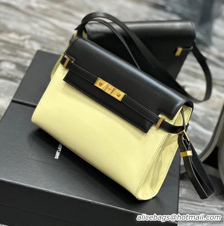 Popular Style SAINT LAURENT MANHATTAN SHOULDER BAG IN SHINY LEATHER 579271 black&yellow