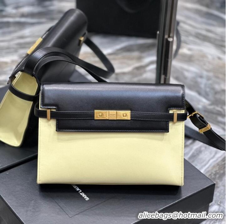 Popular Style SAINT LAURENT MANHATTAN SHOULDER BAG IN SHINY LEATHER 579271 black&yellow