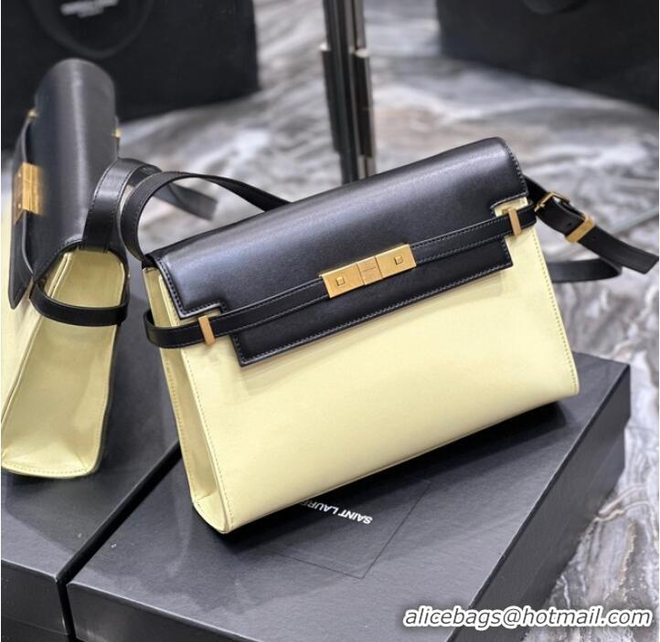 Popular Style SAINT LAURENT MANHATTAN SHOULDER BAG IN SHINY LEATHER 579271 black&yellow