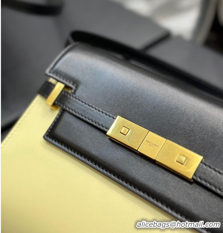 Buy Fashionable SAINT LAURENT MANHATTAN SMALL SHOULDER BAG IN LEATHER 675626 black&yellow