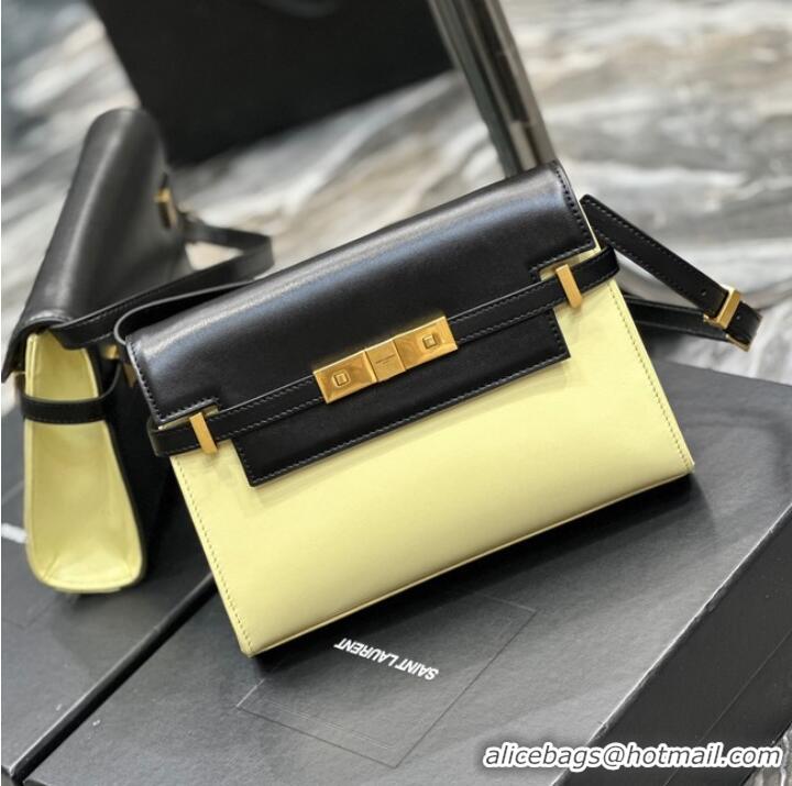 Buy Fashionable SAINT LAURENT MANHATTAN SMALL SHOULDER BAG IN LEATHER 675626 black&yellow