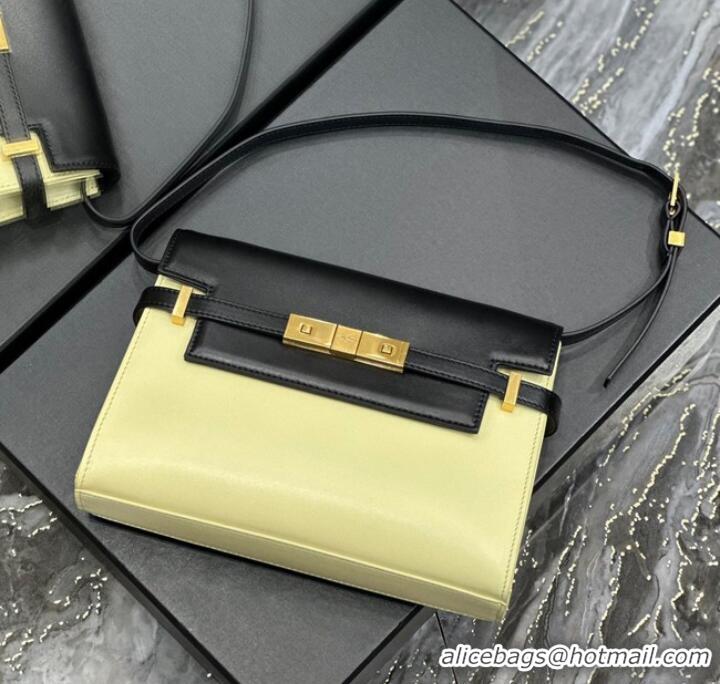 Buy Fashionable SAINT LAURENT MANHATTAN SMALL SHOULDER BAG IN LEATHER 675626 black&yellow