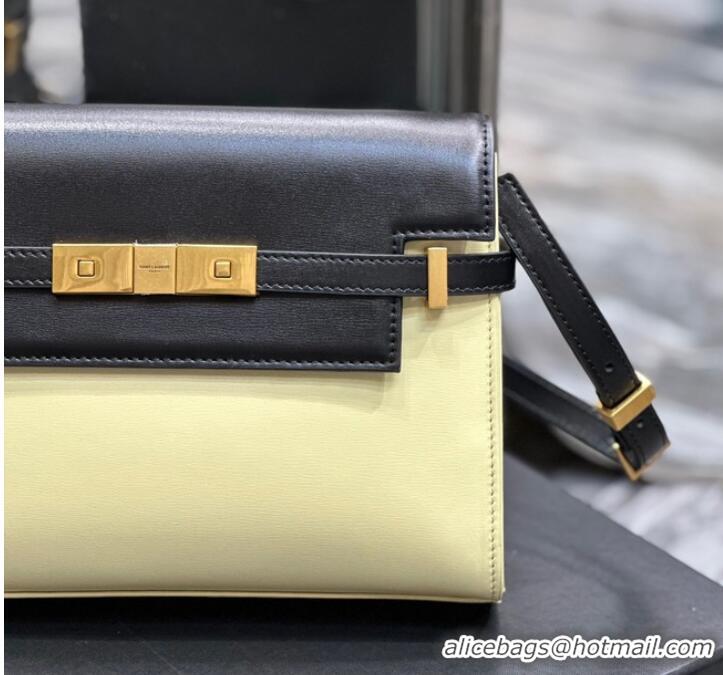 Buy Fashionable SAINT LAURENT MANHATTAN SMALL SHOULDER BAG IN LEATHER 675626 black&yellow