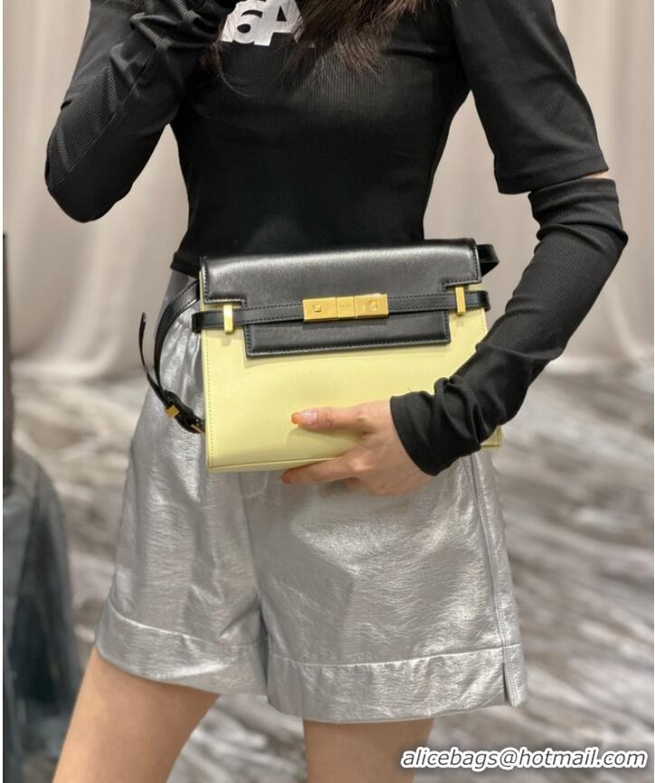 Buy Fashionable SAINT LAURENT MANHATTAN SMALL SHOULDER BAG IN LEATHER 675626 black&yellow