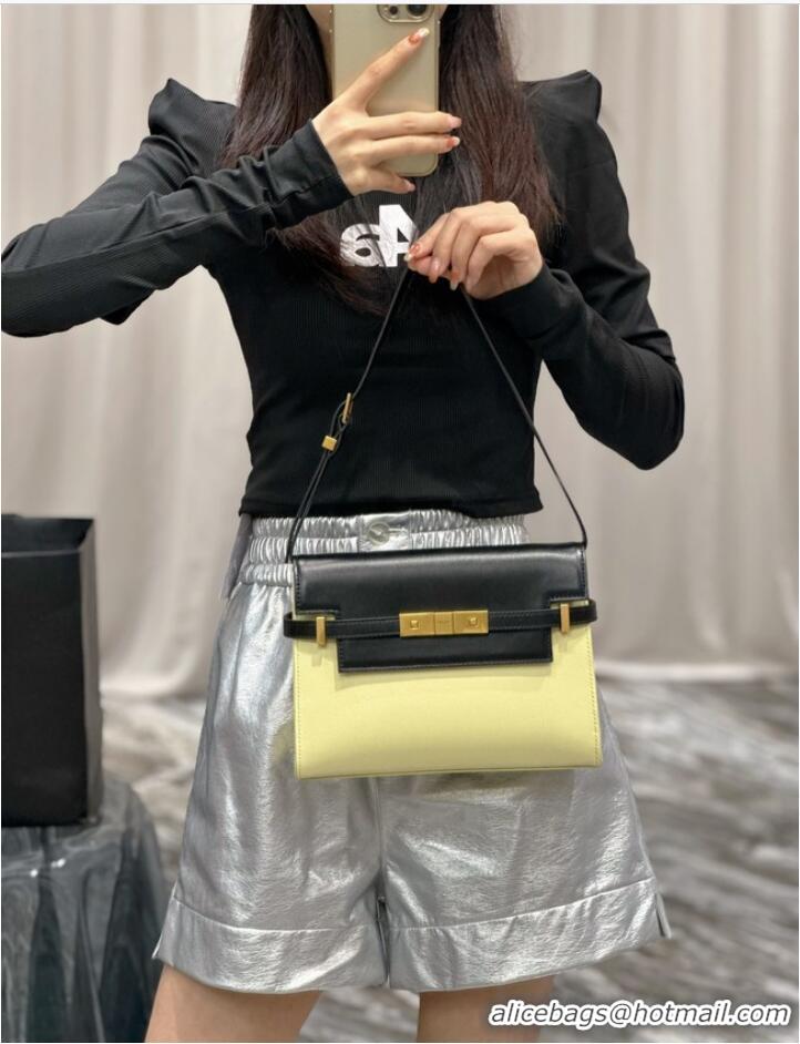 Buy Fashionable SAINT LAURENT MANHATTAN SMALL SHOULDER BAG IN LEATHER 675626 black&yellow