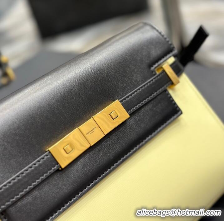 Buy Fashionable SAINT LAURENT MANHATTAN SMALL SHOULDER BAG IN LEATHER 675626 black&yellow