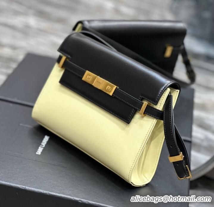 Buy Fashionable SAINT LAURENT MANHATTAN SMALL SHOULDER BAG IN LEATHER 675626 black&yellow