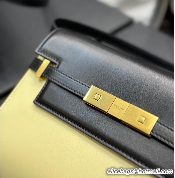 Buy Fashionable SAINT LAURENT MANHATTAN SMALL SHOULDER BAG IN LEATHER 675626 black&yellow