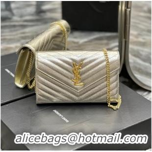 Grade SAINT LAUREN CASSANDRE MATELASSE CHAIN WALLET IN GRAIN DE POUDRE EMBOSSED LEATHER 377828 gold