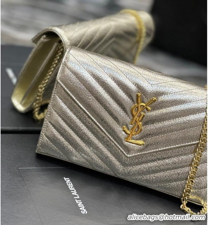 Grade SAINT LAUREN CASSANDRE MATELASSE CHAIN WALLET IN GRAIN DE POUDRE EMBOSSED LEATHER 377828 gold