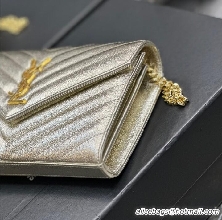 Grade SAINT LAUREN CASSANDRE MATELASSE CHAIN WALLET IN GRAIN DE POUDRE EMBOSSED LEATHER 377828 gold