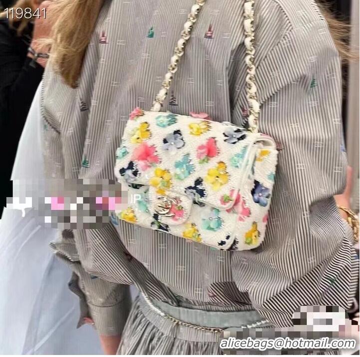 Unique Grade Chanel 23P Mini Shoulder Flowers Bag AS11165 White