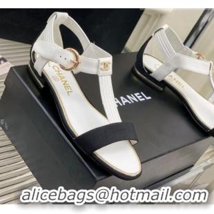 Shop Duplicate Chanel Lambskin & Grosgrain Heel Sandals G39022 2cm White/Black 328010