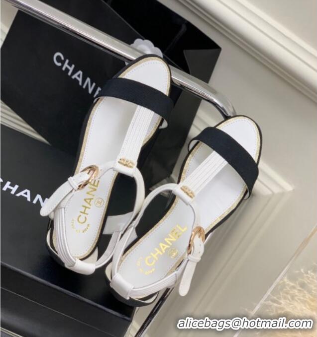 Shop Duplicate Chanel Lambskin & Grosgrain Heel Sandals G39022 2cm White/Black 328010