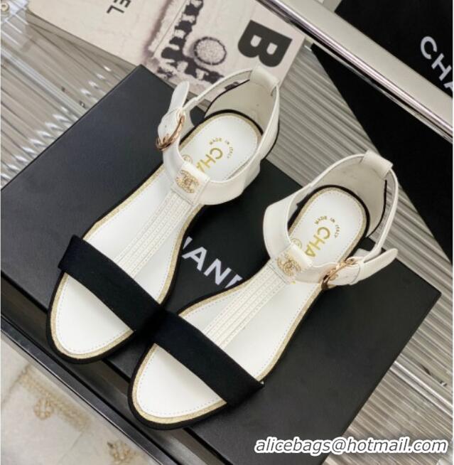 Shop Duplicate Chanel Lambskin & Grosgrain Heel Sandals G39022 2cm White/Black 328010