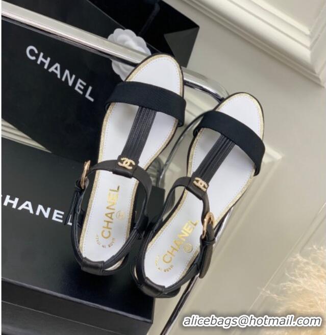 Best Price Chanel Lambskin & Grosgrain Heel Sandals G39022 2cm Black 328011